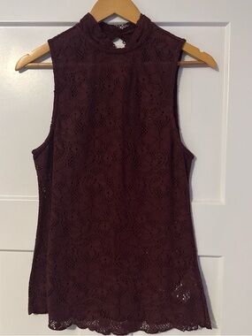 Free People Sleeveless Lace Mock Neck Top - Burgundy